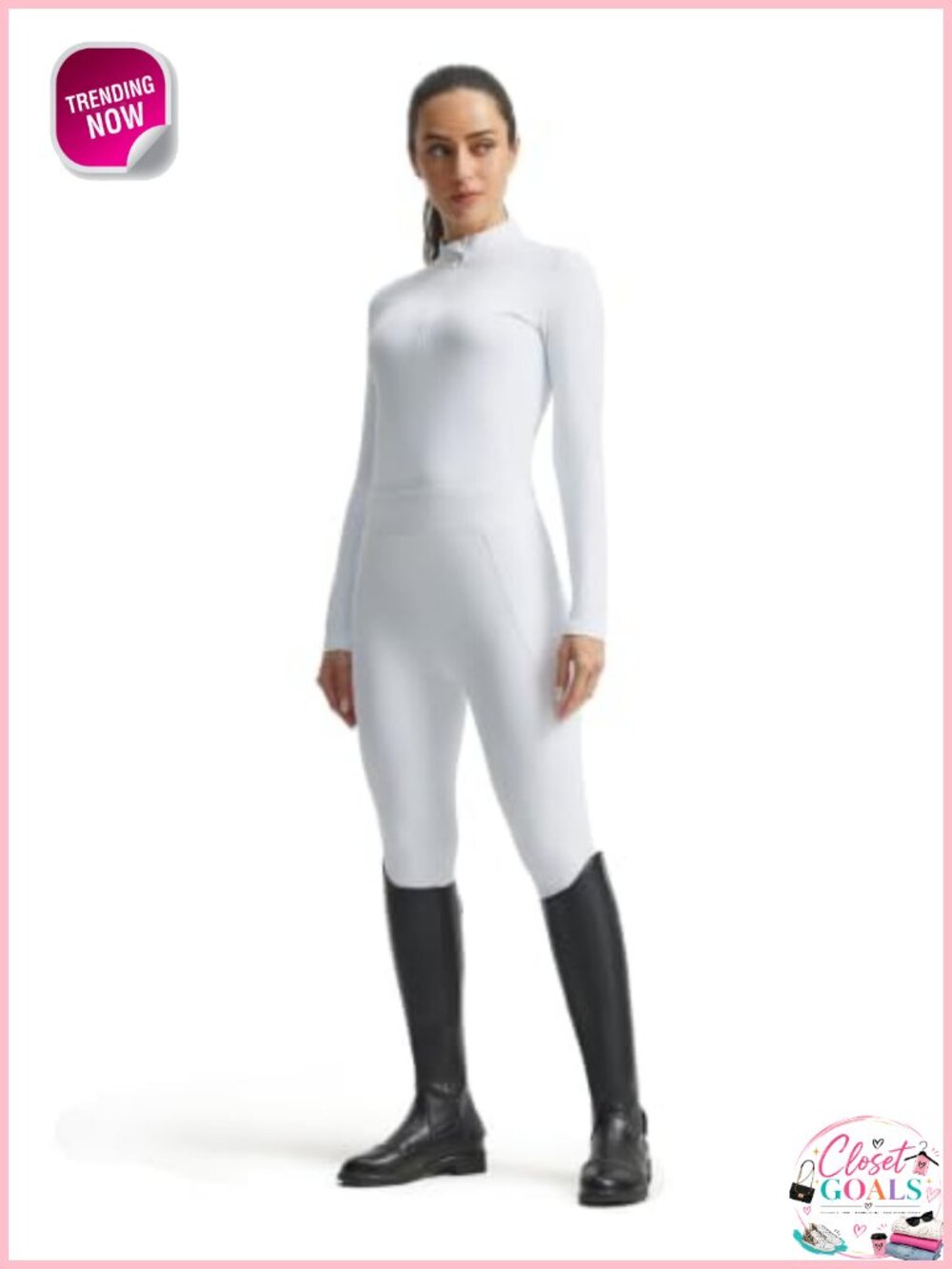 Womens 2 Piece Horseback Riding Outfit Equestrian Set Breeches Shirt